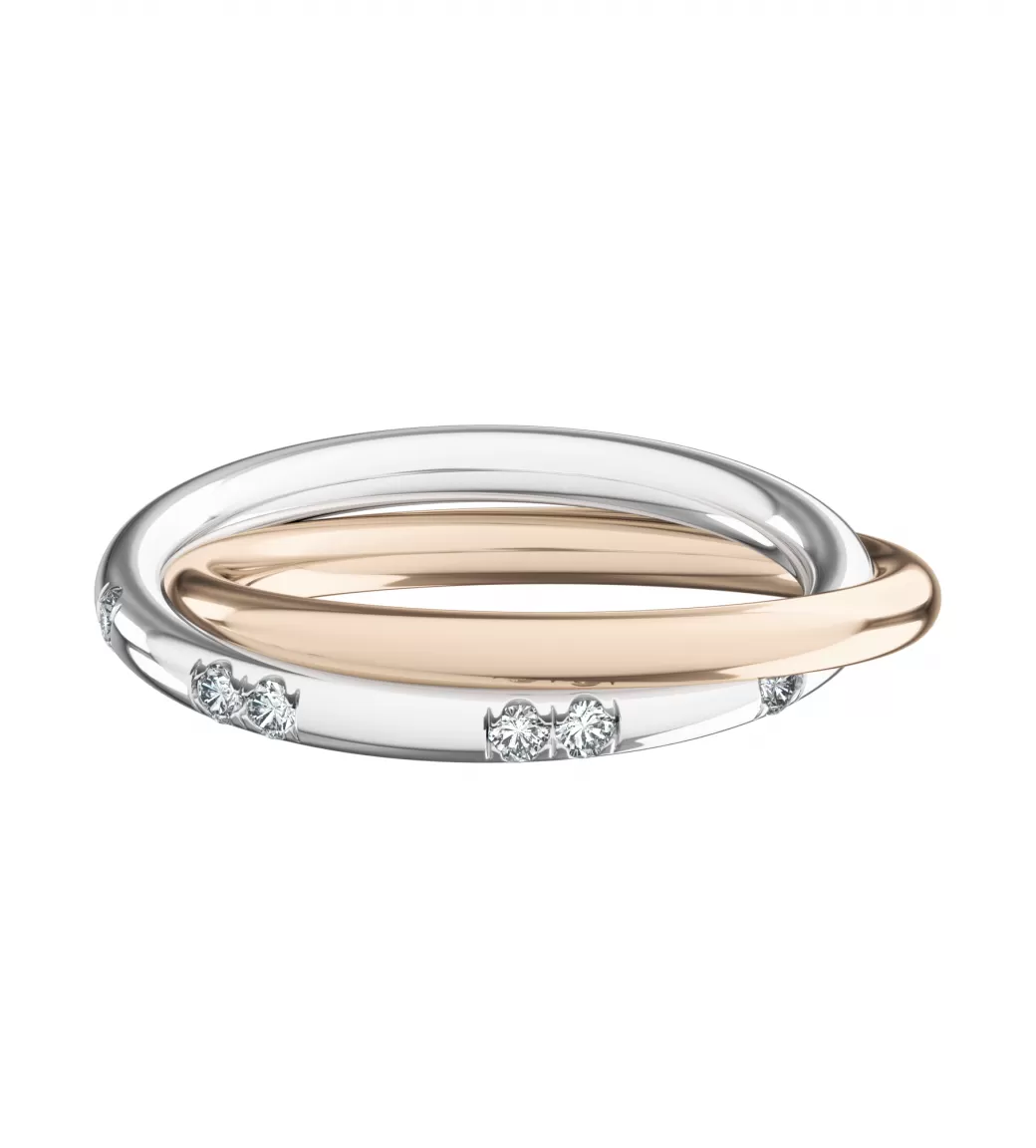 Общая ширина 4,8 мм, бриллианты огранки "круг" 1,5 мм. Белое и розовое золото.