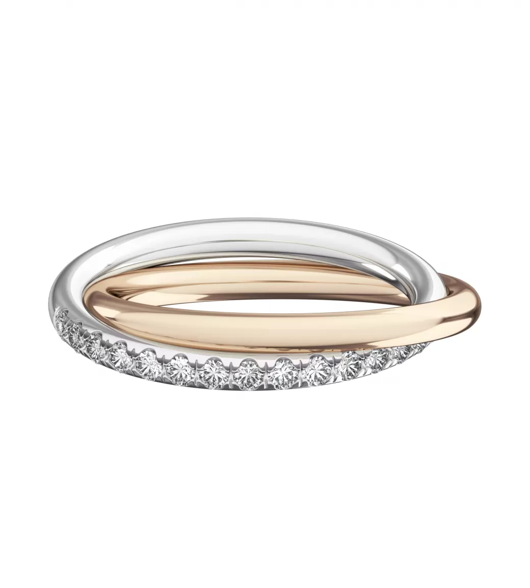 Общая ширина 4,8 мм, бриллианты огранки "круг" 1,5 мм. Белое и розовое золото.