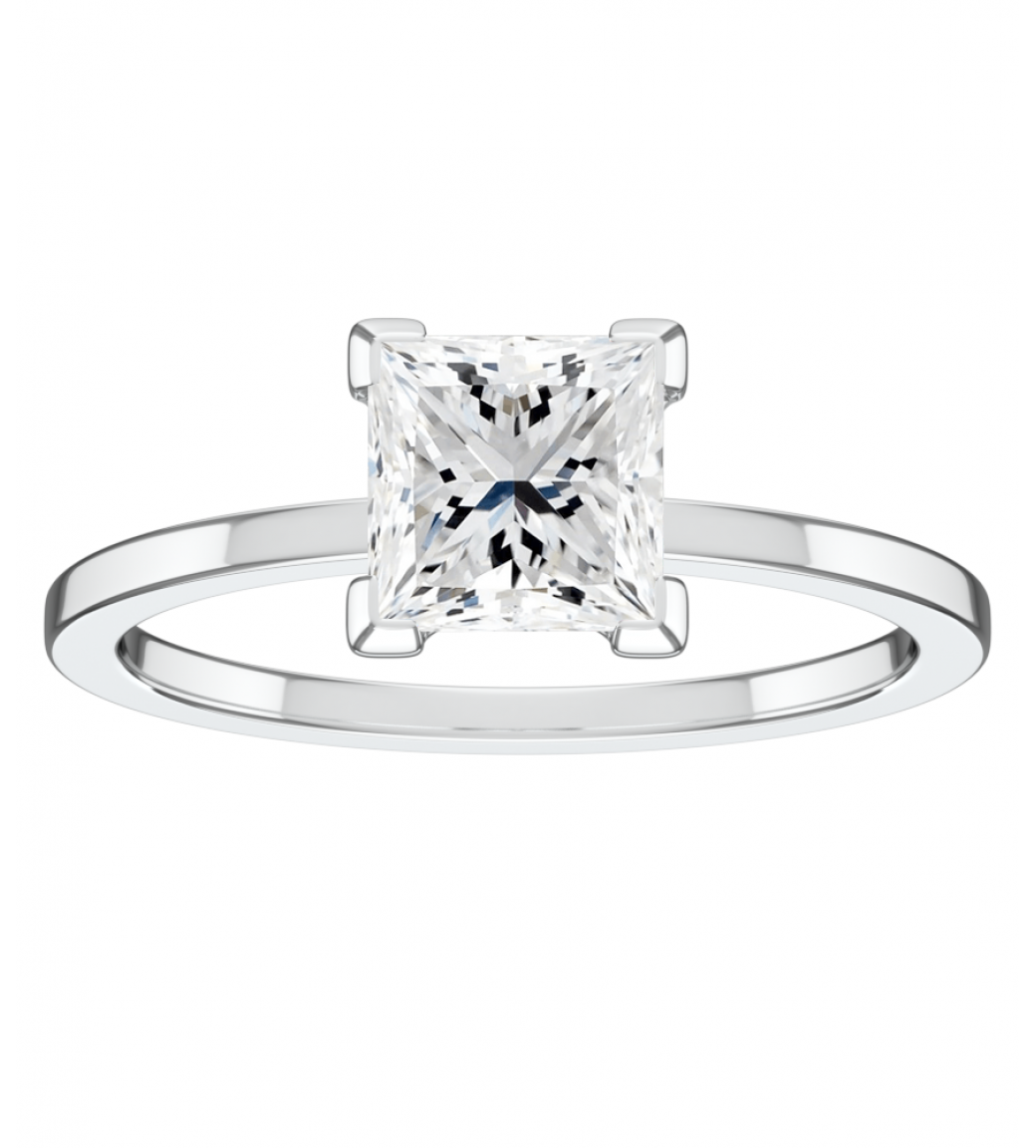 Бриллиант огранки "принцесса" 5 мм, ~ 0,79 ct. Белое золото.